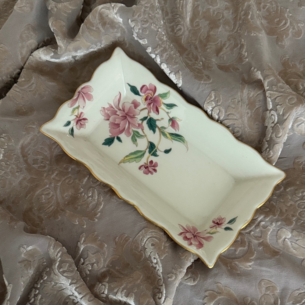 Lenox Floral Rectangular Dish with Pink and Gold Accents